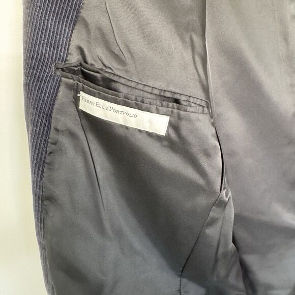 Perry Ellis Sport Coat Blazer Navy Corduroy Suit Jacket Cotton 42 Regular - Picture 15 of 16